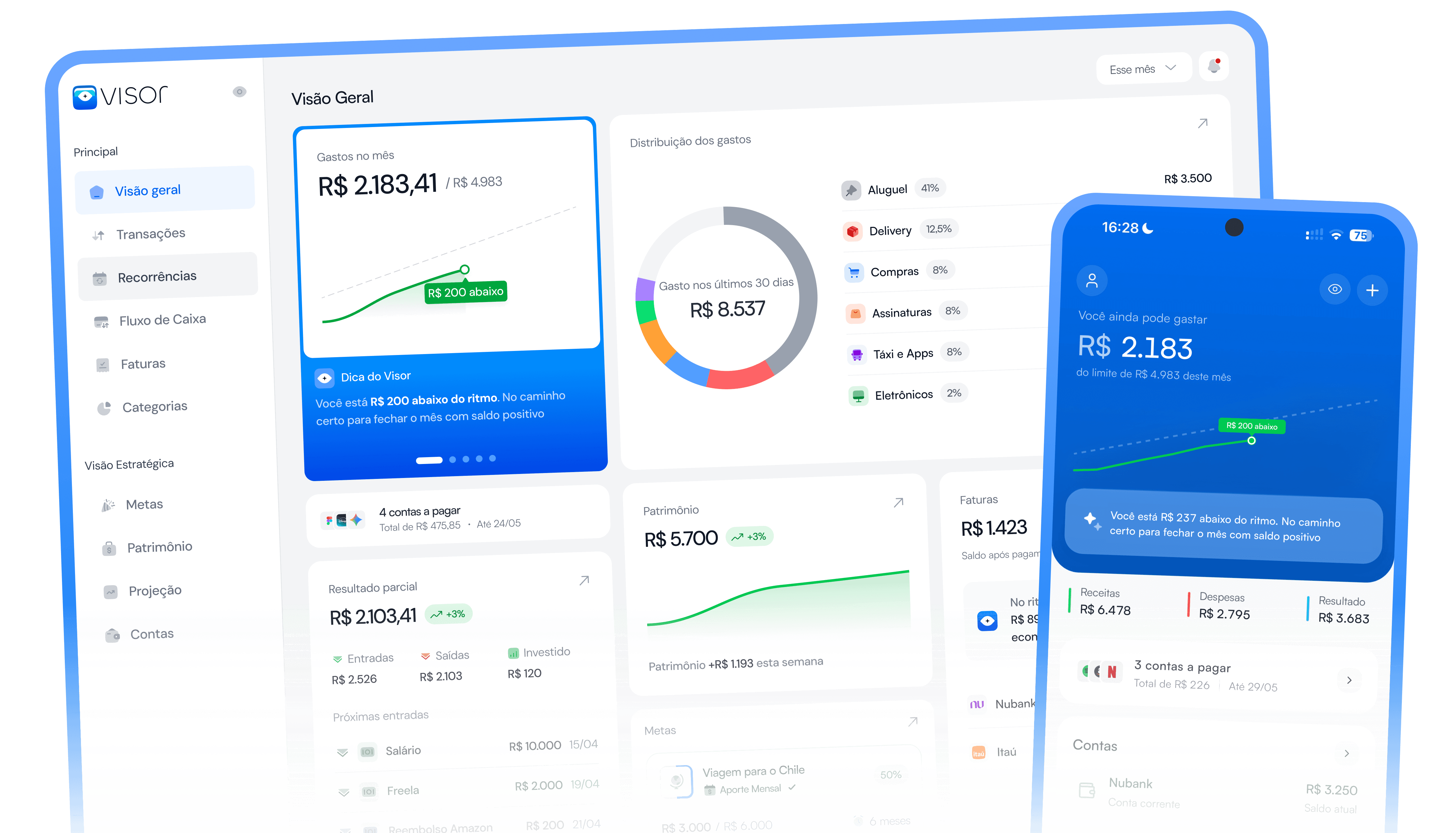 Visor on desktop with real-time financial data and AI